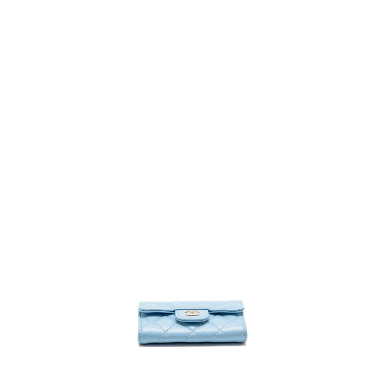 Chanel Classic Flap Card Holder Caviar Blue LGHW (Microchip)