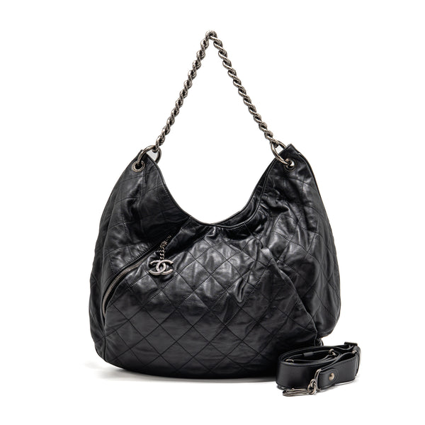 Chanel Coco Pleats Hobo Bag Calfskin Black Ruthenium Hardware
