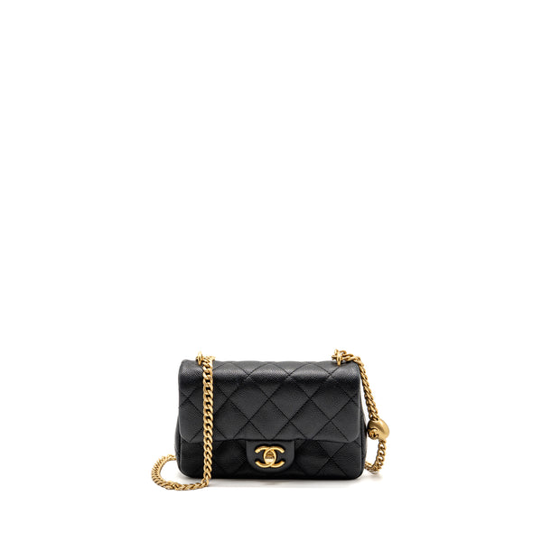 Chanel Coco Love Mini Flap Bag Adjustable Chain Caviar Black GHW (Microchip)