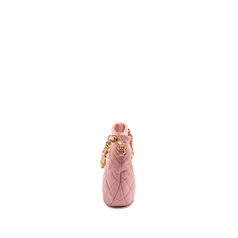 Chanel 22K Hobo Bag with Logo Chain Lambskin Pink GHW (Microchip)