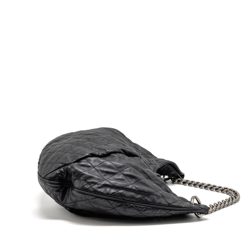 Chanel Coco Pleats Hobo Bag Calfskin Black Ruthenium Hardware