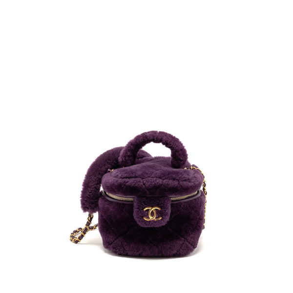 Chanel Top Handle Small Vanity Case Shearling Purple GHW (Microchip)