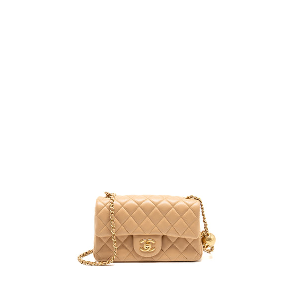 Chanel Pearl Crush mini rectangular flap bag lambskin beige GHW (microchip)