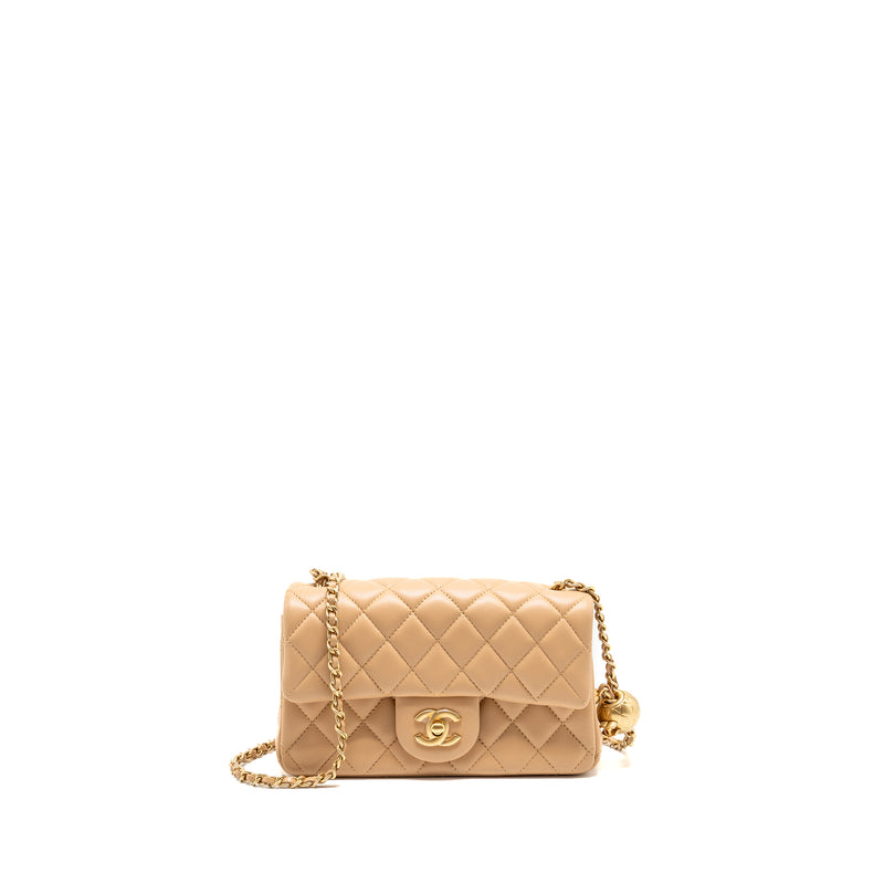 Chanel Pearl Crush mini rectangular flap bag lambskin beige GHW (microchip)