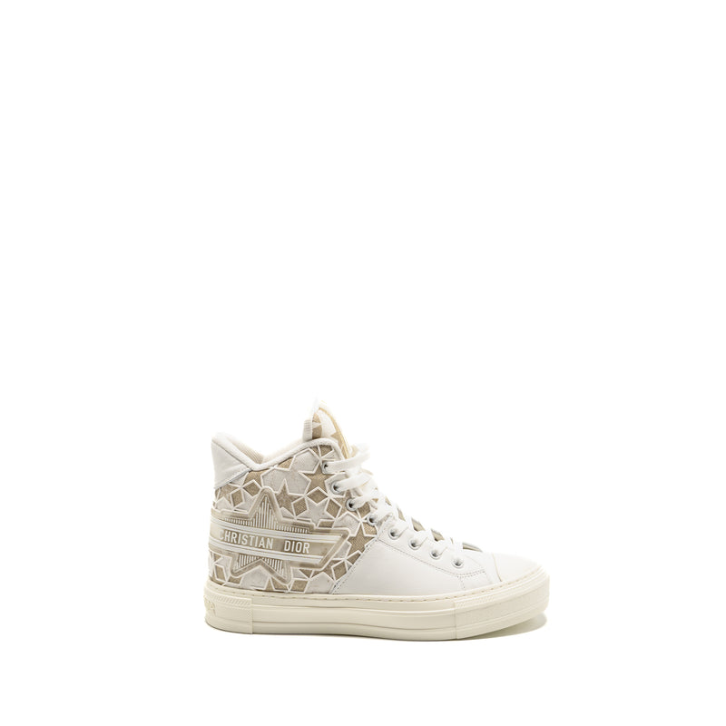 Dior Size 37 Walk’N’Dior Hightop Star Sneaker Leather Gold/White