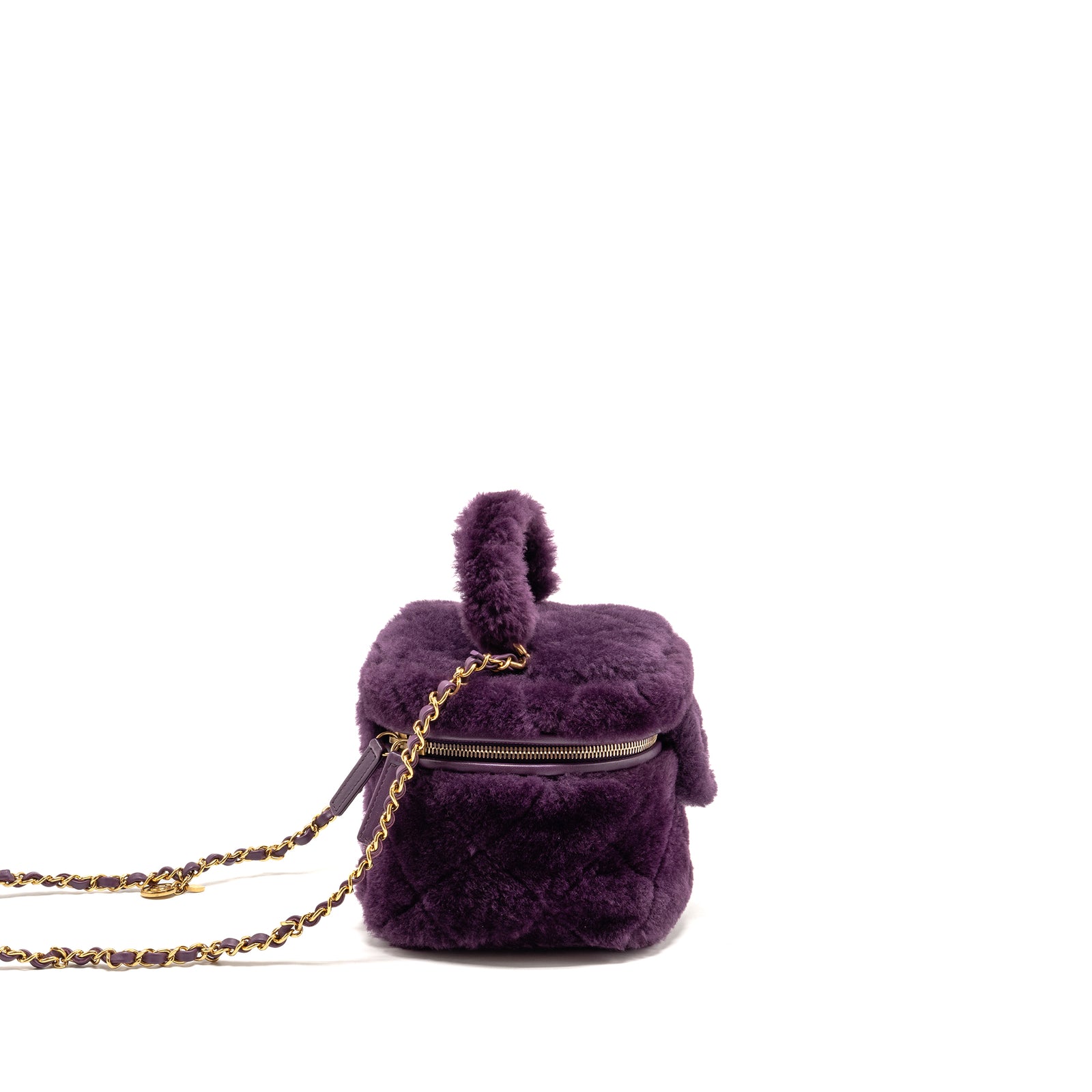 Chanel Top Handle Small Vanity Case Shearling Purple GHW (Microchip)