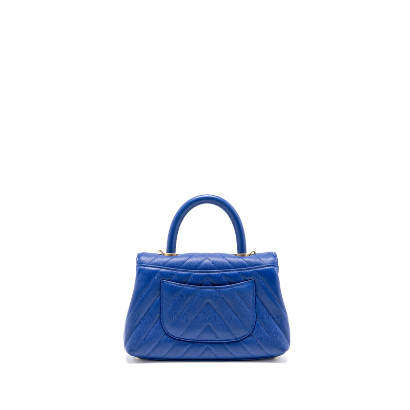 Chanel Small Coco Handle Chevron Caviar Blue GHW