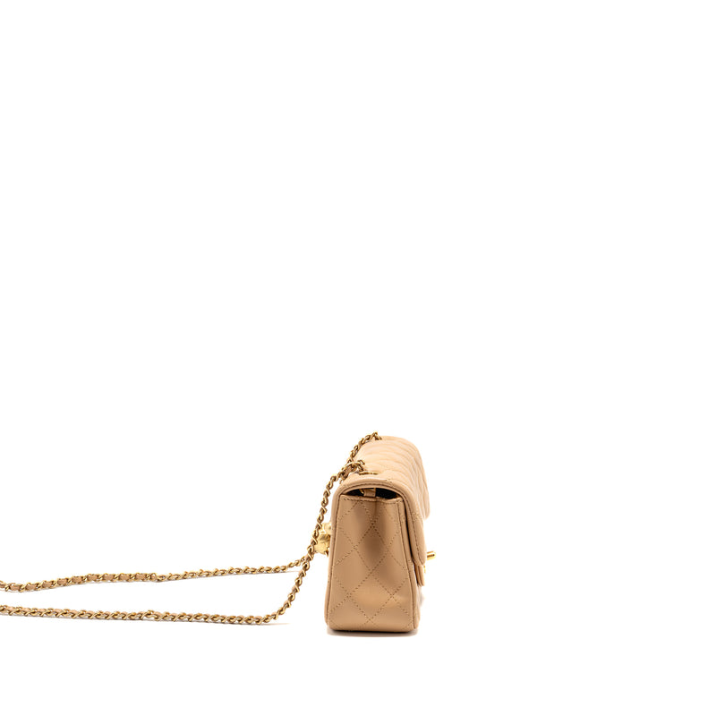 Chanel Pearl Crush mini rectangular flap bag lambskin beige GHW (microchip)