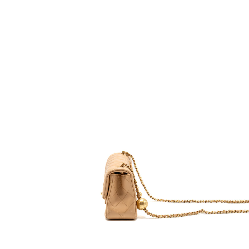 Chanel Pearl Crush mini rectangular flap bag lambskin beige GHW (microchip)