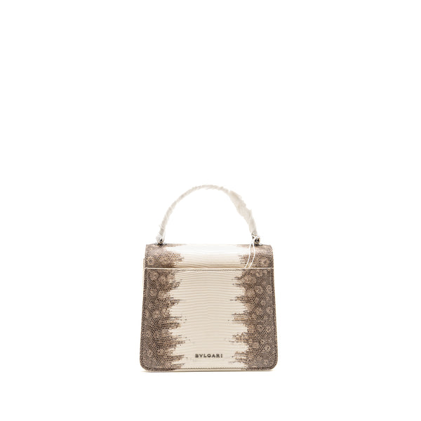 Bvlgari Top Handle Serpenti Forever Crossbody Bag Shiny Lizard White/Multicolour Black Hardware