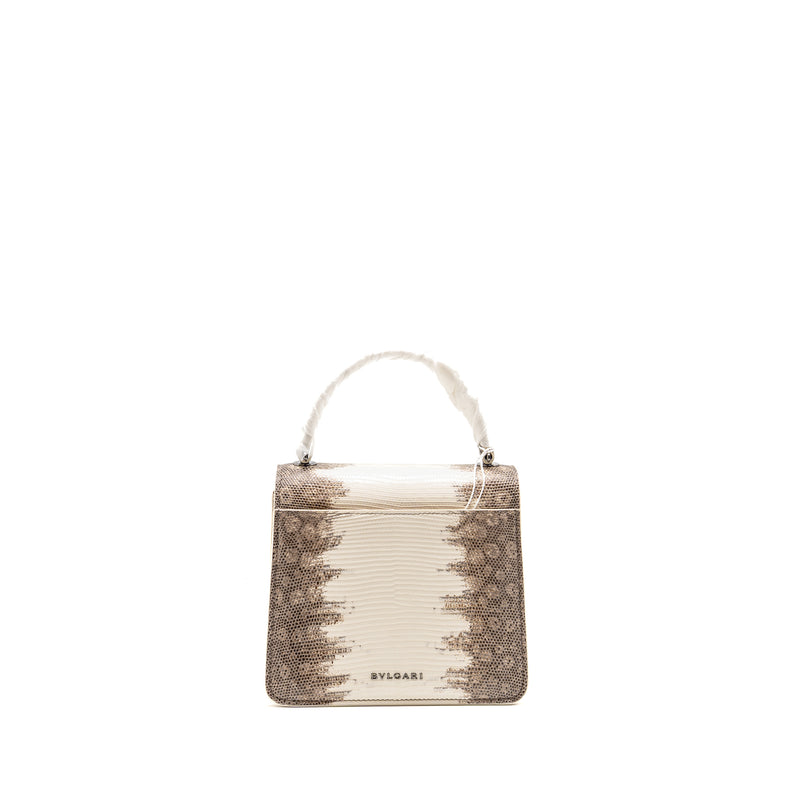 Bvlgari Top Handle Serpenti Forever Crossbody Bag Shiny Lizard White/Multicolour Black Hardware