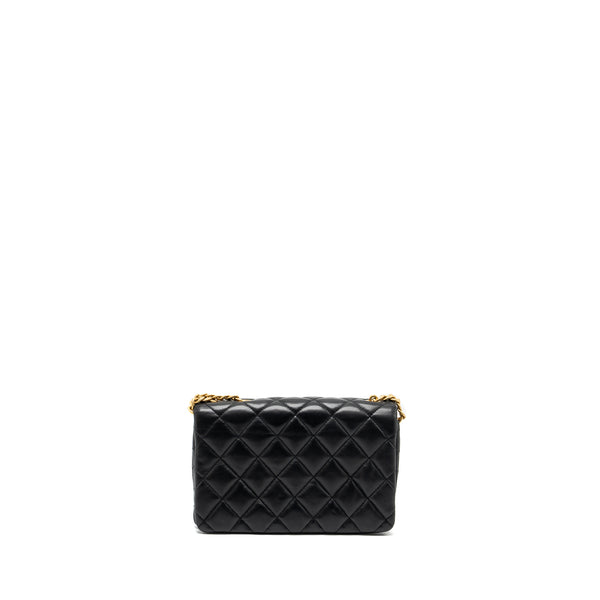 Chanel 22K Gold Pillar Adjustable Chain Flap Bag Lambskin Black Brushed GHW (Microchip)