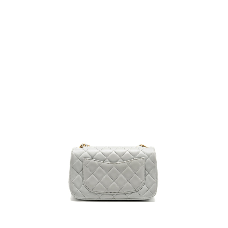 Chanel pearl crush mini rectangular flap bag lambskin grey GHW (microchip)