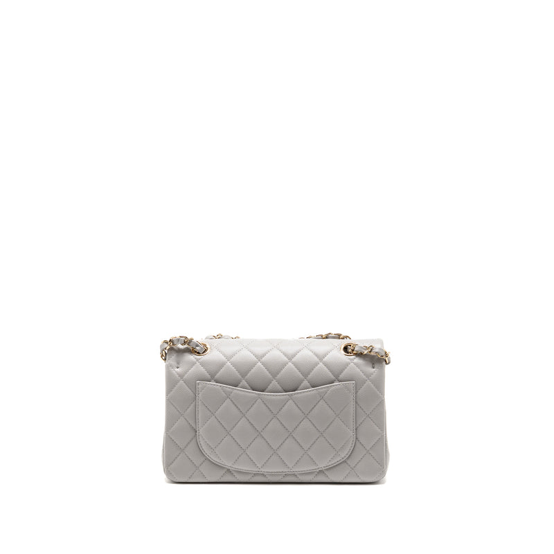 Chanel Small Classic Double Flap Bag Caviar Light Grey LGHW (Microchip)