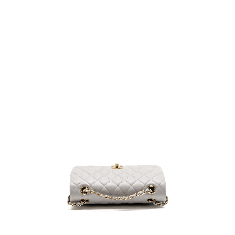 Chanel Small Classic Double Flap Bag Caviar Light Grey LGHW (Microchip)