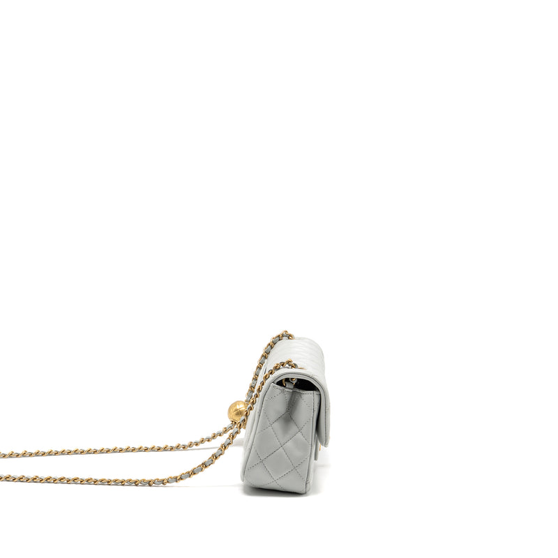Chanel pearl crush mini rectangular flap bag lambskin grey GHW (microchip)