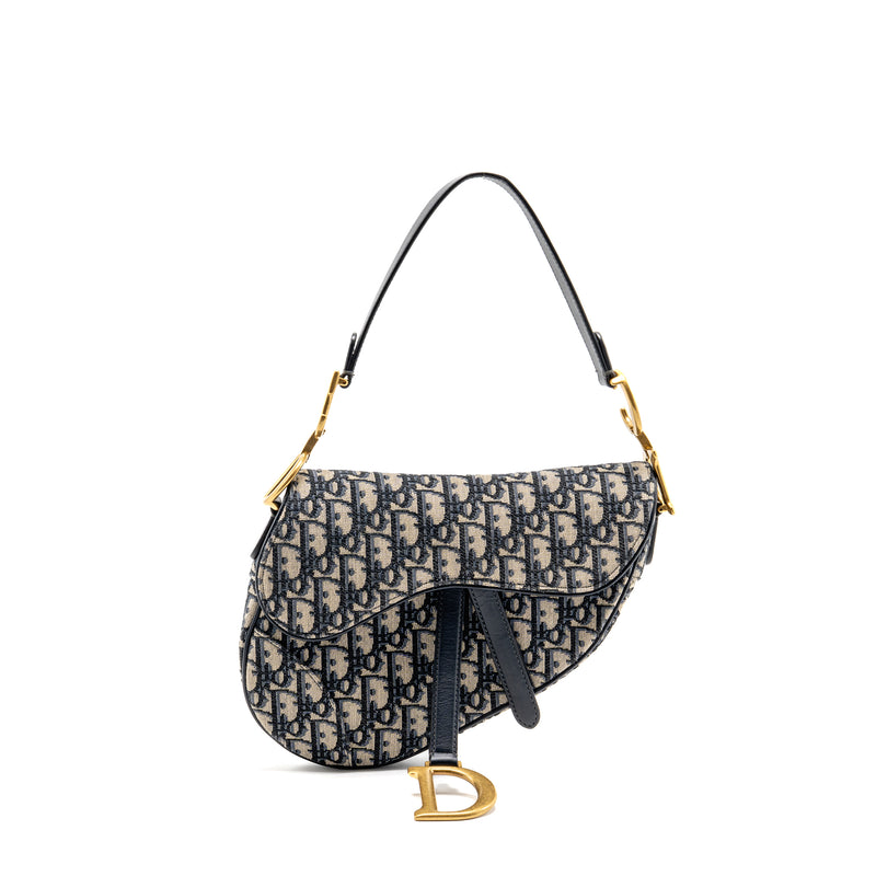 Dior Medium Saddle Bag Blue Oblique Canvas/Calfskin GHW