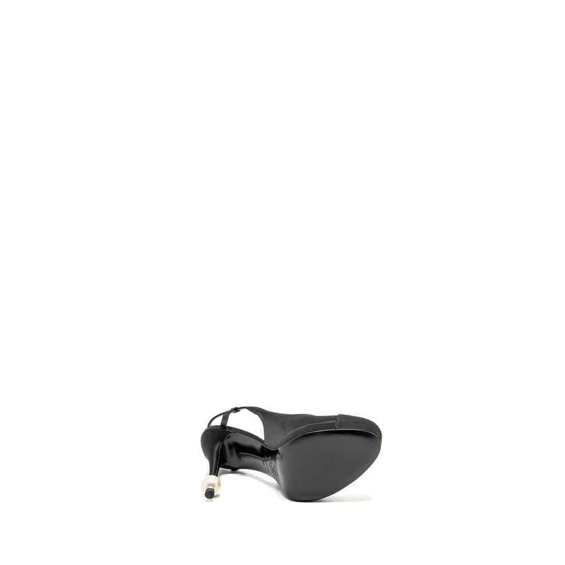 Chanel Size 38 Heels with Pearl Satin Black