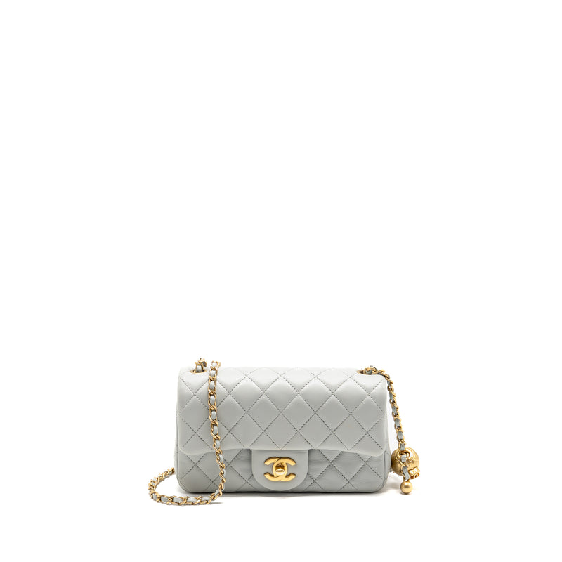 Chanel pearl crush mini rectangular flap bag lambskin grey GHW (microchip)