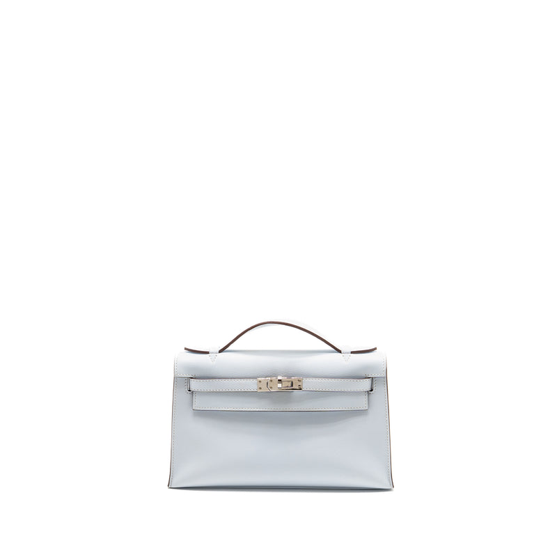 Hermes Kelly Pochette Swift Bleu Brume SHW Stamp Z
