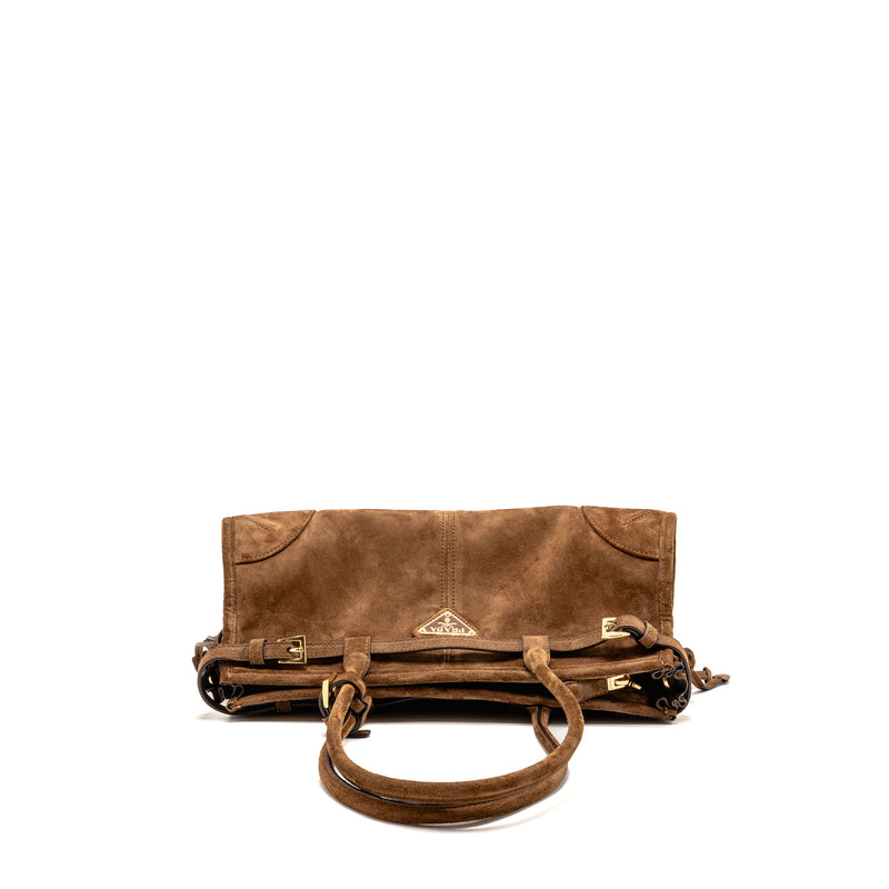 Prada Medium Bonnie handbag suede leather brown GHW