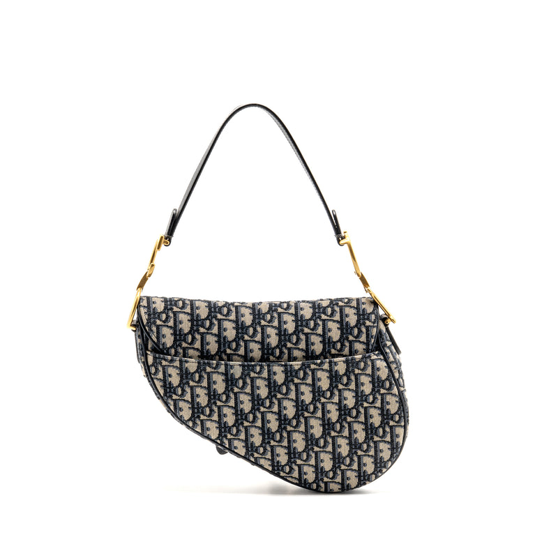 Dior Medium Saddle Bag Blue Oblique Canvas/Calfskin GHW