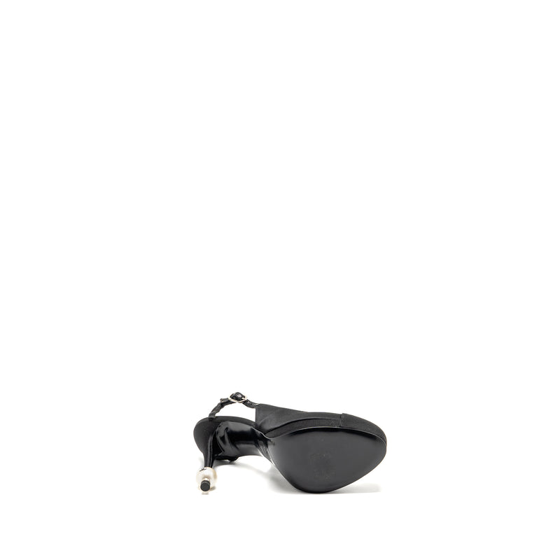 Chanel Size 38 Heels with Pearl Satin Black
