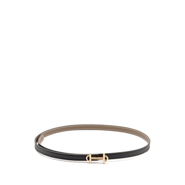 Hermes Size 85 13mm Gamma Belt Buckle & Reversible Leather Strap Etoupe/Black RGHW Stamp Z