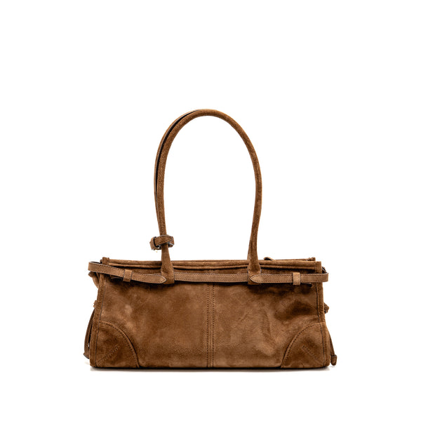 Prada Medium Bonnie handbag suede leather brown GHW