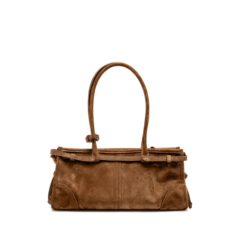 Prada Medium Bonnie handbag suede leather brown GHW