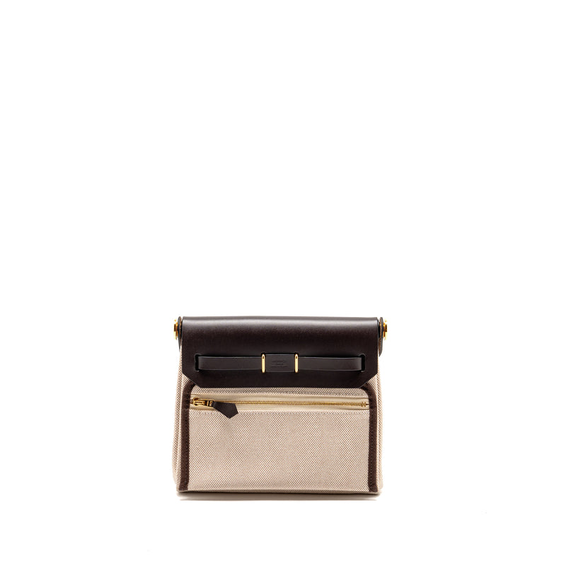 Hermes Herbag Mini Canvas/Hunter Leather Ecru-Beige/Ebene GHW Stamp W