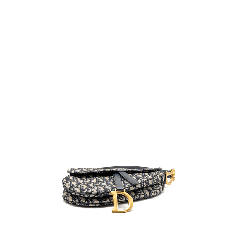 Dior Medium Saddle Bag Blue Oblique Canvas/Calfskin GHW