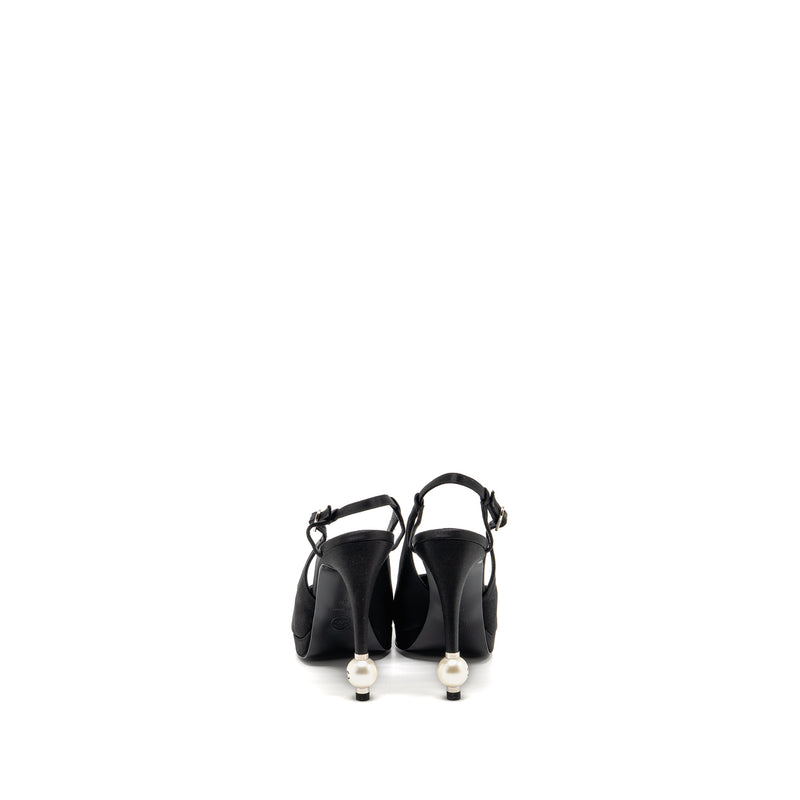 Chanel Size 38 Heels with Pearl Satin Black