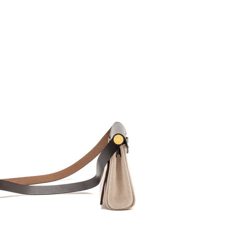 Hermes Herbag Mini Canvas/Hunter Leather Ecru-Beige/Ebene GHW Stamp W