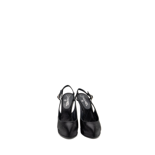 Chanel Size 38 Heels with Pearl Satin Black