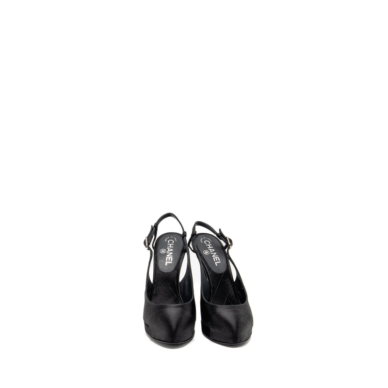 Chanel Size 38 Heels with Pearl Satin Black