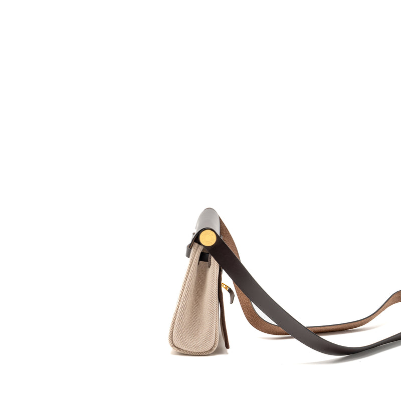 Hermes Herbag Mini Canvas/Hunter Leather Ecru-Beige/Ebene GHW Stamp W