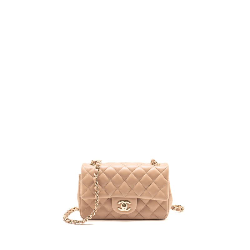 Chanel Mini Rectangular Flap Bag Lambskin Dark Beige LGHW (Microchip)