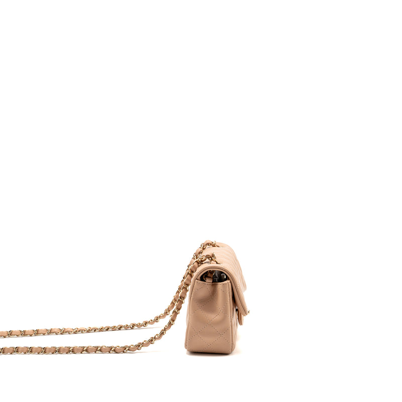 Chanel Mini Rectangular Flap Bag Lambskin Dark Beige LGHW (Microchip)