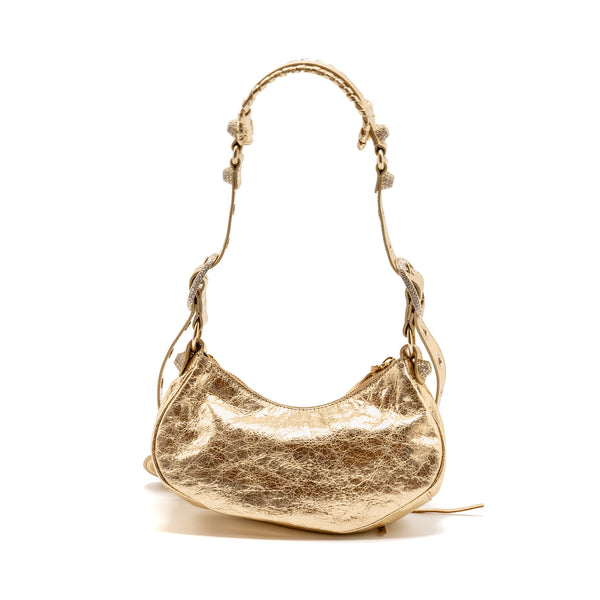 Balenciaga Le Cagole xs Shoulder Bag Arena Cracked Lambskin Gold GHW
