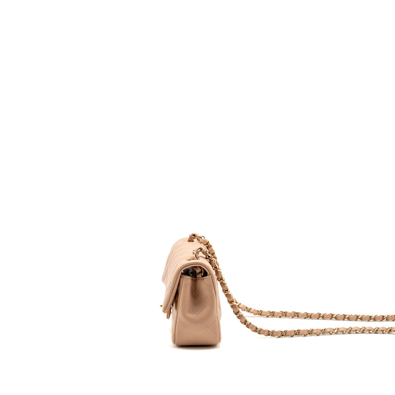 Chanel Mini Rectangular Flap Bag Lambskin Dark Beige LGHW (Microchip)