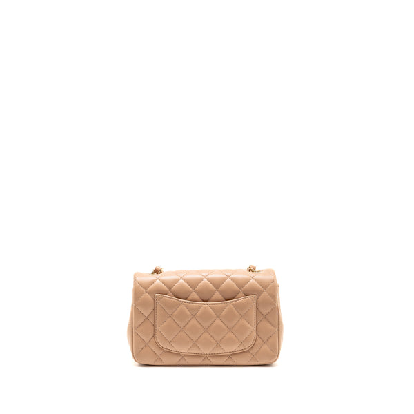 Chanel Mini Rectangular Flap Bag Lambskin Dark Beige LGHW (Microchip)