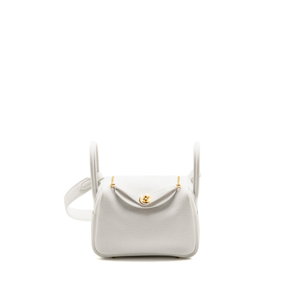 Hermes Mini Lindy clemence New White GHW stamp W