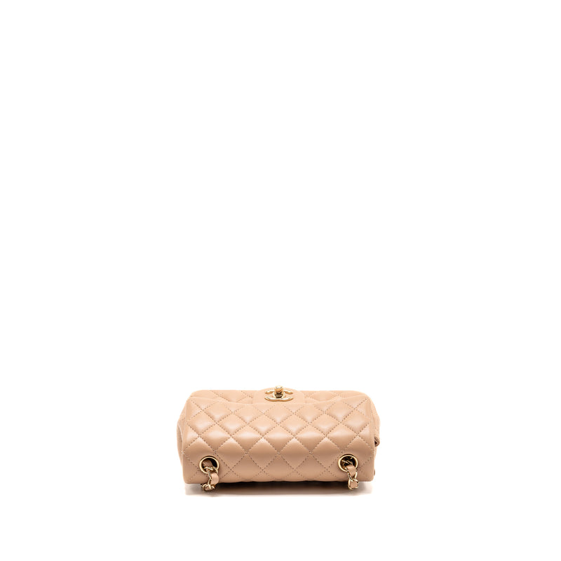 Chanel Mini Rectangular Flap Bag Lambskin Dark Beige LGHW (Microchip)