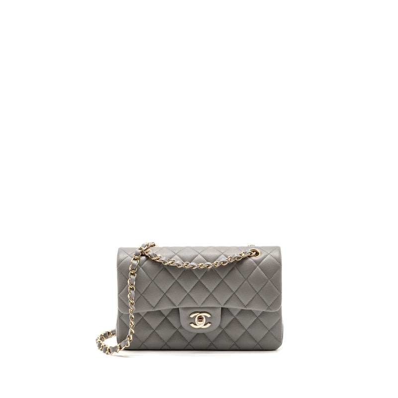 Chanel Small Classic Double Flap Bag Caviar Dark Grey LGHW (Microchip)