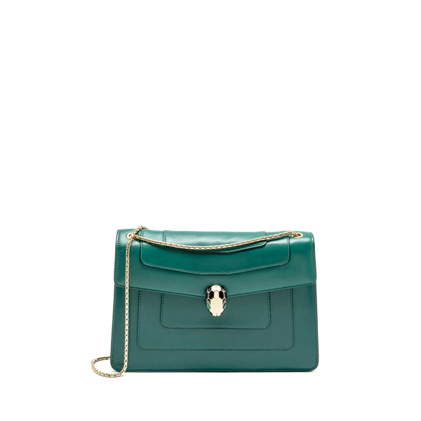 Bvlgari Serpenti Forever Flap Bag Calfskin Green LGHW