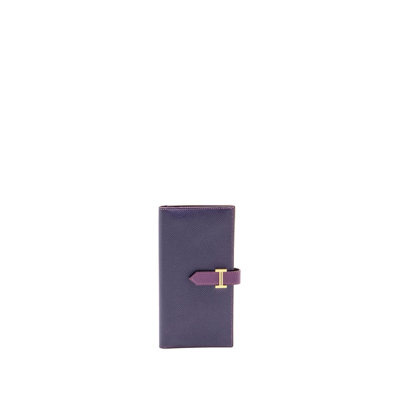 Hermes Bearn Wallet Special Order Epsom Purple/Multicolour GHW Stamp Square R