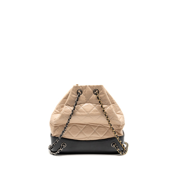 Chanel Small Gabrielle Backpack Aged Calfskin Beige/ Black Multicolour Hardware