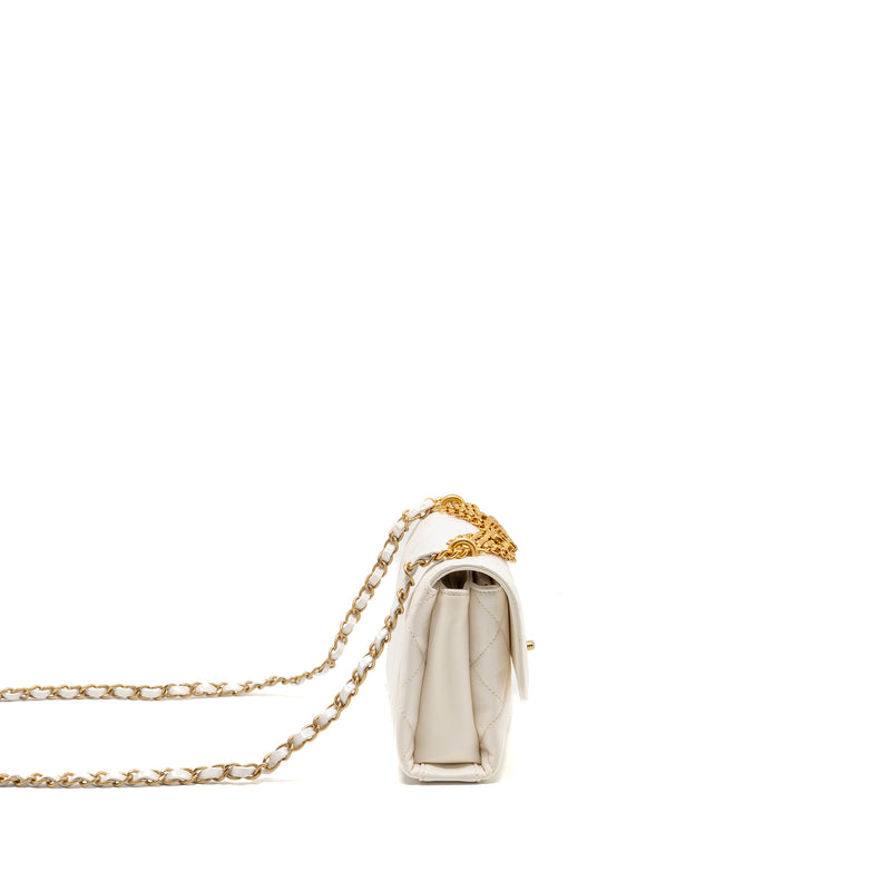 Chanel Quilted Flap Bag with Letter Chain Lambskin White GHW (Microchip)