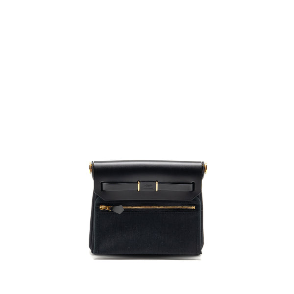 Hermes Herbag Mini Canvas/Hunter Leather Black GHW Stamp K